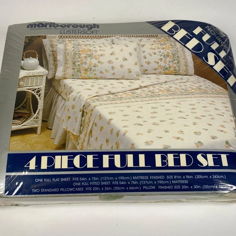 Vintage Marlborough Lustersoft 4 Piece Sheet Set Full Floral Bedding Made in USA